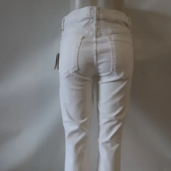 NWT Womens Mother (Item-85) White Insider Crop Step Fray Fairest All Jeans 31